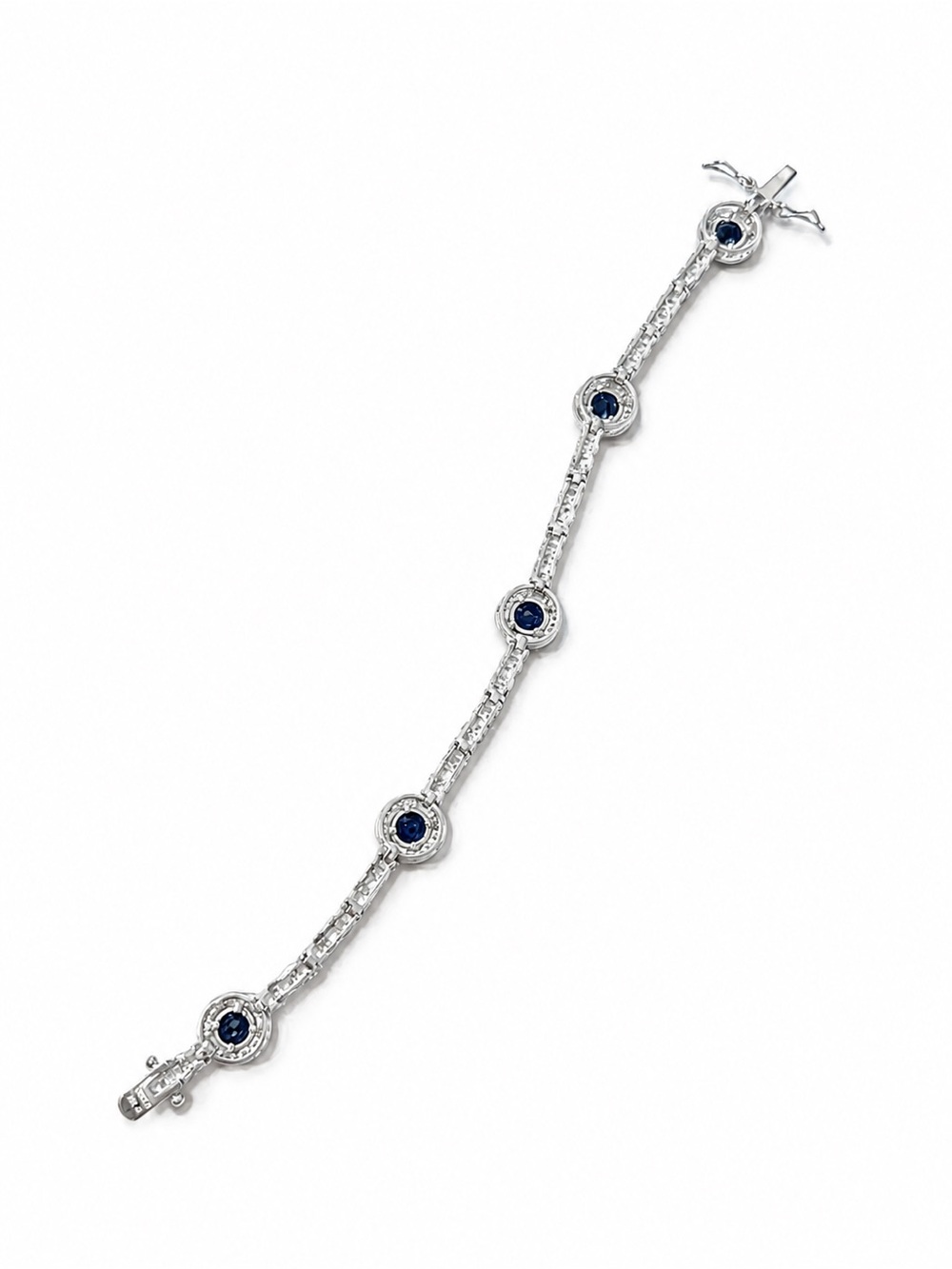 925 Sterling Silver Blue Sapphire wnd Cubic Zirconia Tennis Bracelet Size 7” - Picture 11 of 16